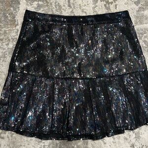 QUEEN OF SPARKLES Black Iridescent Sequin Mini Skirt